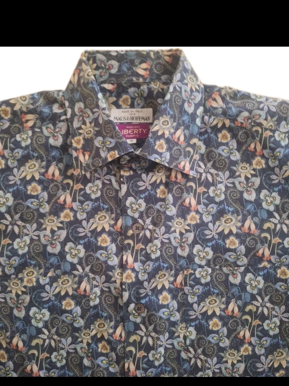 Maus & Hoffman Liberty Fabric Shirt Mens M Blue Floral Melantha Button Up Italy